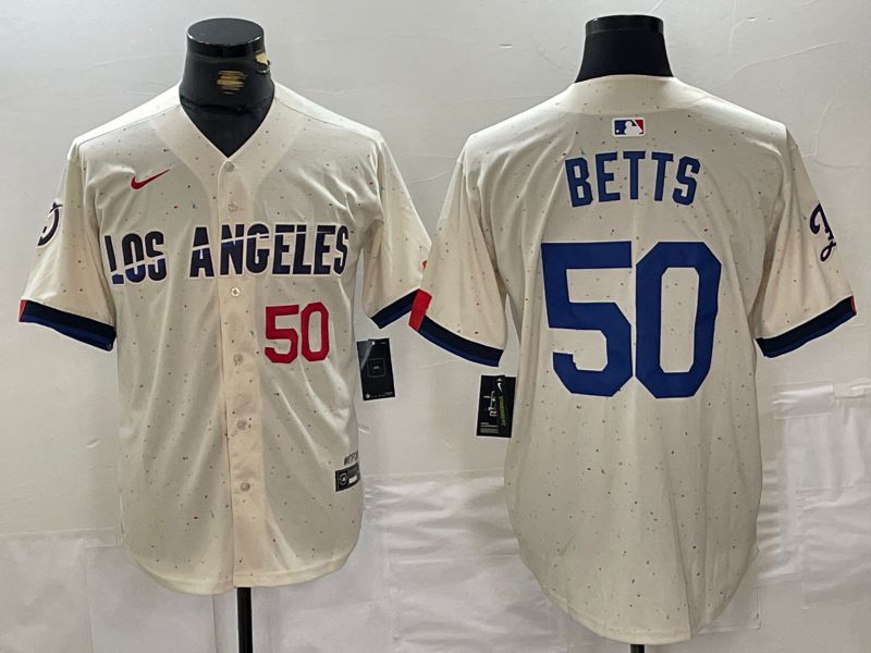Men Los Angeles Dodgers 50 Betts Cream Fashion Nike Game MLB Jersey style 4